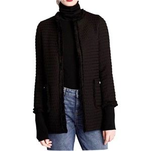 ZARA Long Tweed Jacket Textured Bouclé Frayed Trim Frock Coat